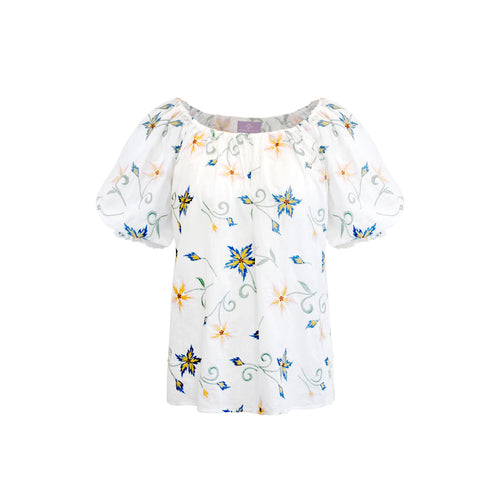 Juliet Blouse - White Multi Embroidery
