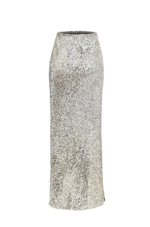 Sequin Slip Skirt Maxi - Silver