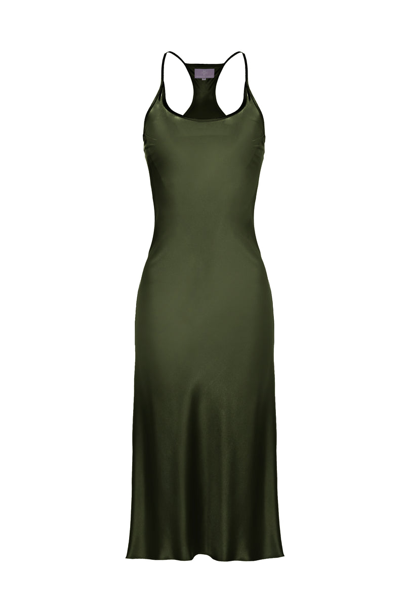 Helenita Dress -30mm Silk Charmeuse - Silver and Military