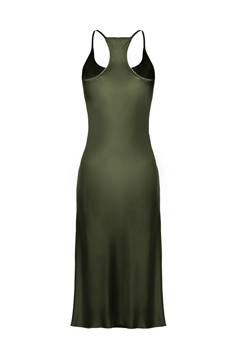 Helenita Dress -30mm Silk Charmeuse - Silver and Military