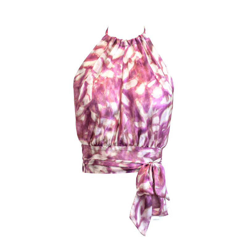 Bardot Top Silk Chiffon - Pink Abstract
