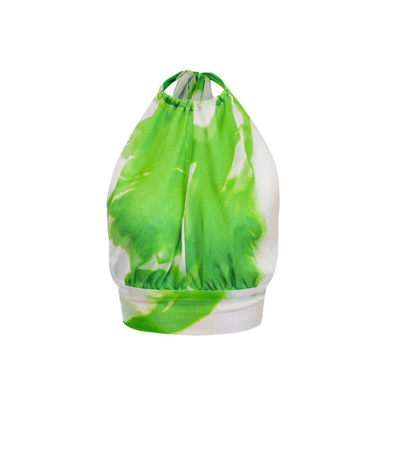 Bardot Top Silk Chiffon - Green/White