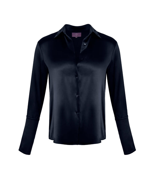 Garcon Shirt -Stretch Silk Charmeuse - Midnight