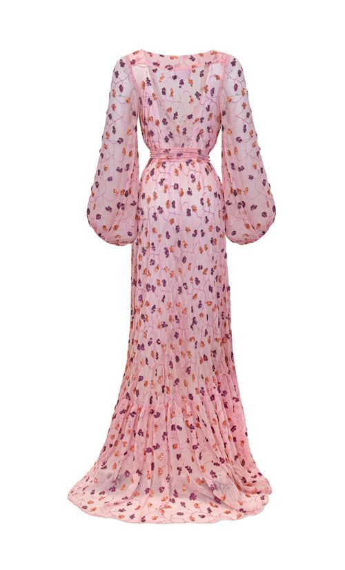Aliett Maxi Dress Embroidered Chiffon - Sequin Pink