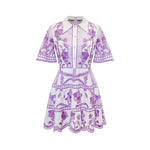 Embroidered Mini Dress - White/Purple