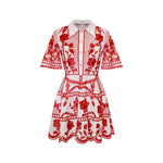 Embroidered Mini Dress - White and Red