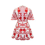 Embroidered Mini Dress - White and Red