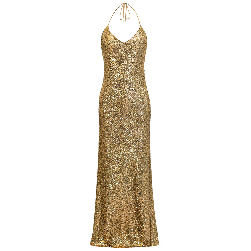 Bettina Gown in sequins with CDC lining and charmeuse trim