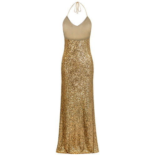 Bettina Gown in sequins with CDC lining and charmeuse trim