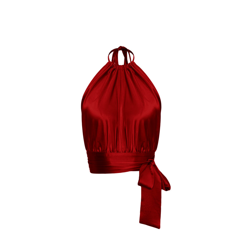 Bardot Top - Silk Charmeuse - Pomegranate