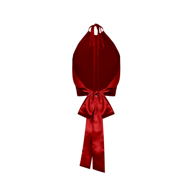 Bardot Top - Silk Charmeuse - Pomegranate