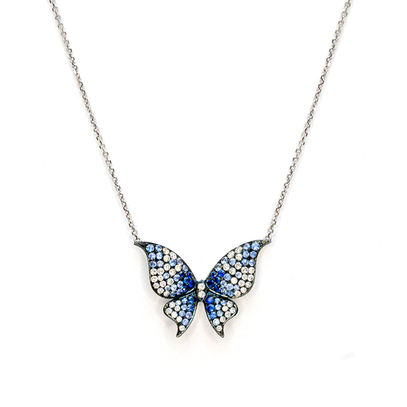Ombre Blue Sapphire and Diamond Butterfly Necklace