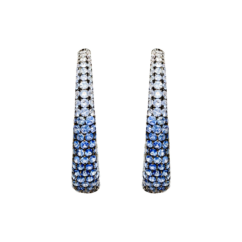 Ombre Blue Sapphire Hoop set in White Gold Earrings