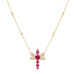 Dragonfly Diamond Rubellite in Yellow Gold Necklace