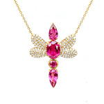 Dragonfly Diamond Rubellite in Yellow Gold Necklace