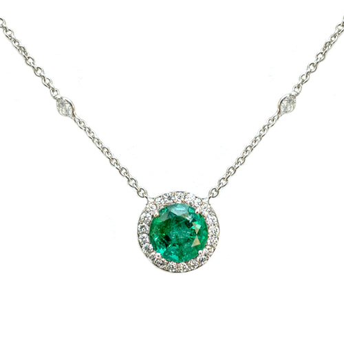 Round Emerald on White Gold Chain Necklace