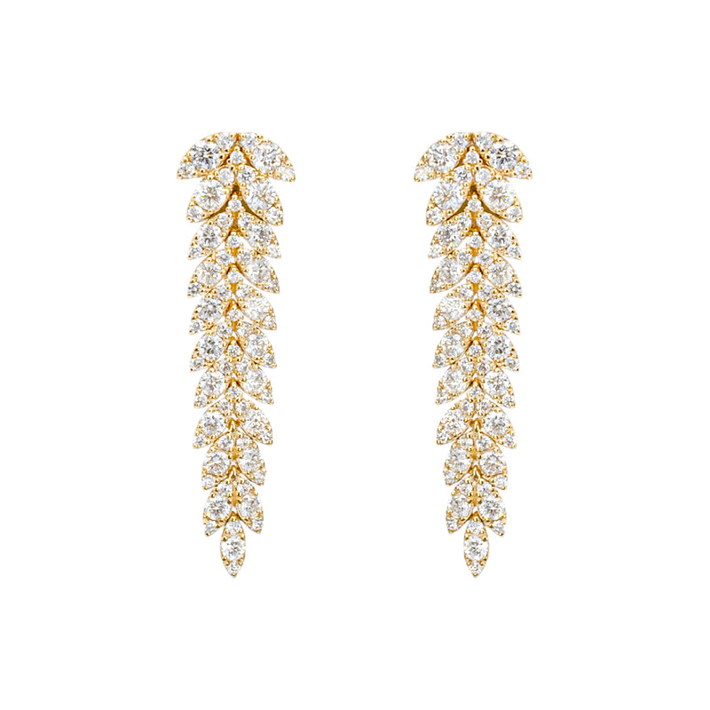 Diamonds and Yellow Gold Leaf Earrings