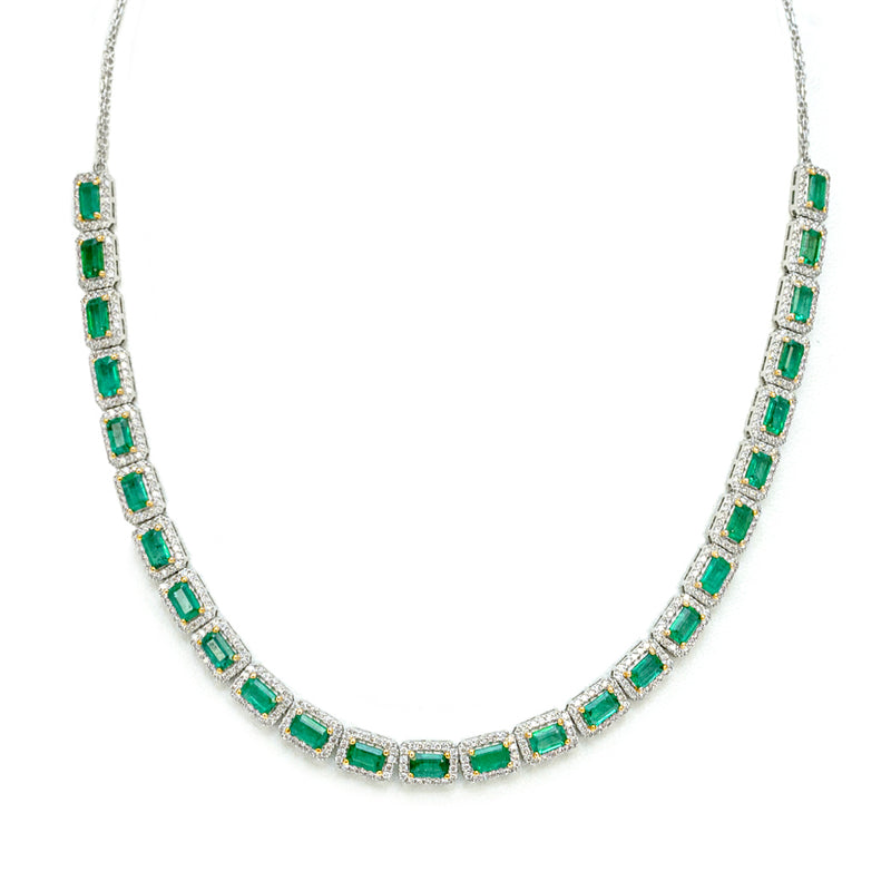Emerald and Diamond Collar in White Gold Necklace