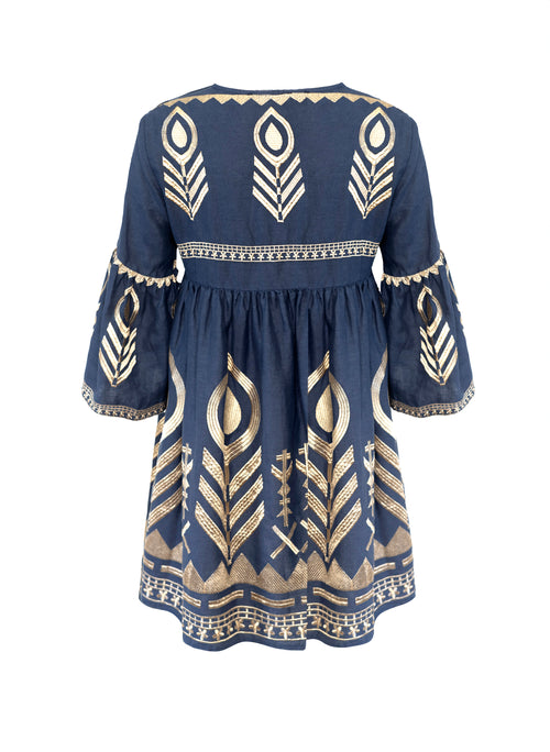 Short Embroidered Dress - Gold Feather