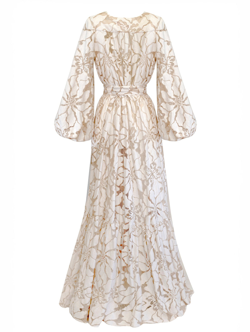 Aliett Dress Maxi Nude Lace – Michelle Farmer - Main Image