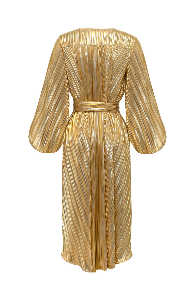 Aliett Dress Midi - Gold Plisado