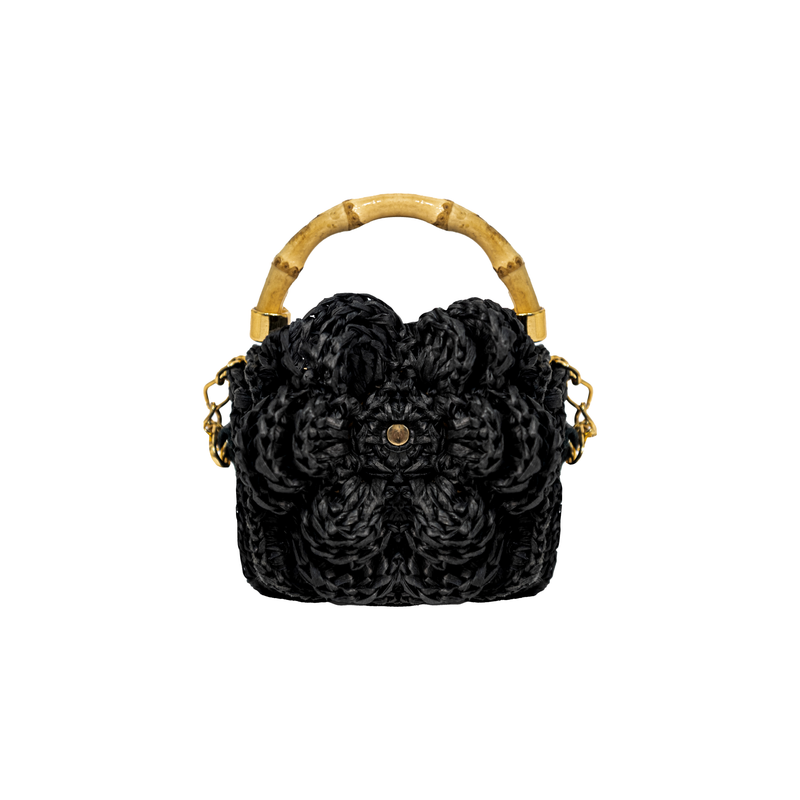Baby Crochet Flower Bag w/ Beading- Nat/Black