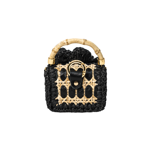 Baby Crochet Flower Bag w/ Beading- Nat/Black