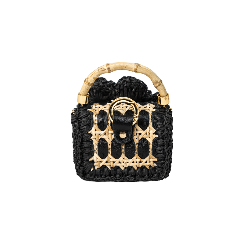 Baby Crochet Flower Bag w/ Beading- Nat/Black