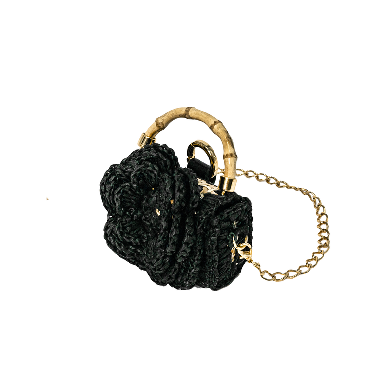Baby Crochet Flower Bag w/ Beading- Nat/Black