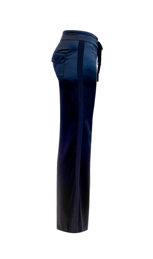 Drawstring Pant Silk Charmeuse Side Stripe - Midnight