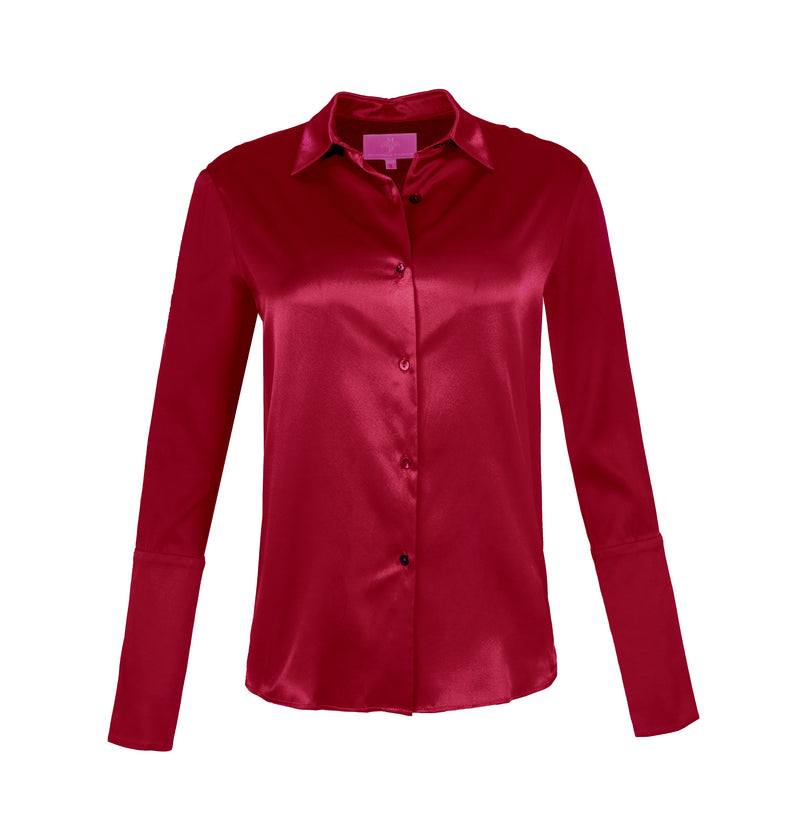 Garcon Shirt -Stretch Silk Charmeuse - Red