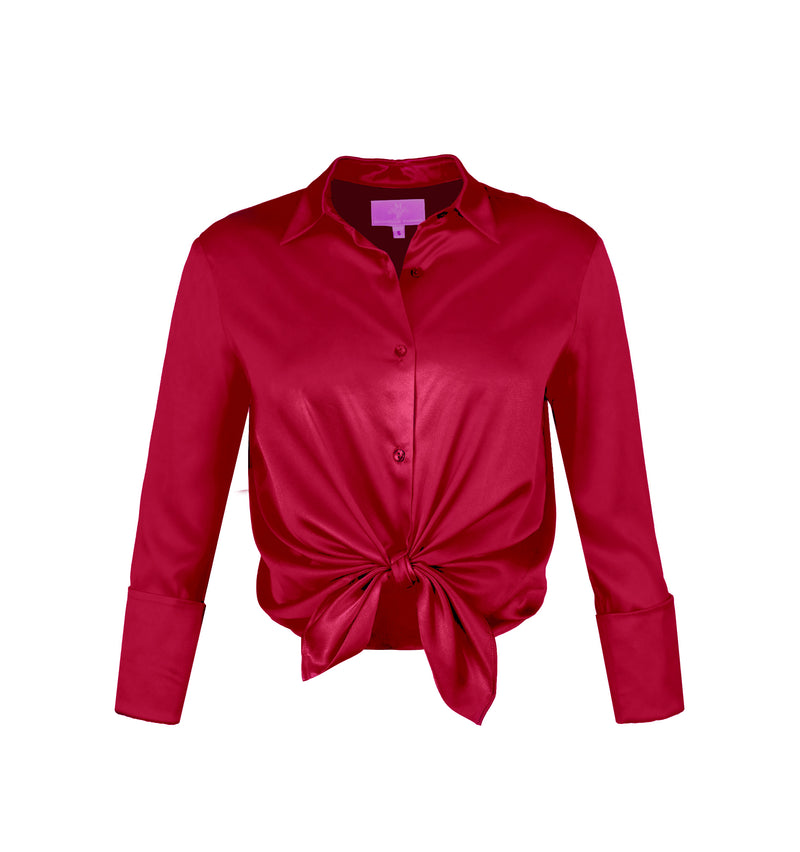 Garcon Shirt -Stretch Silk Charmeuse - Red