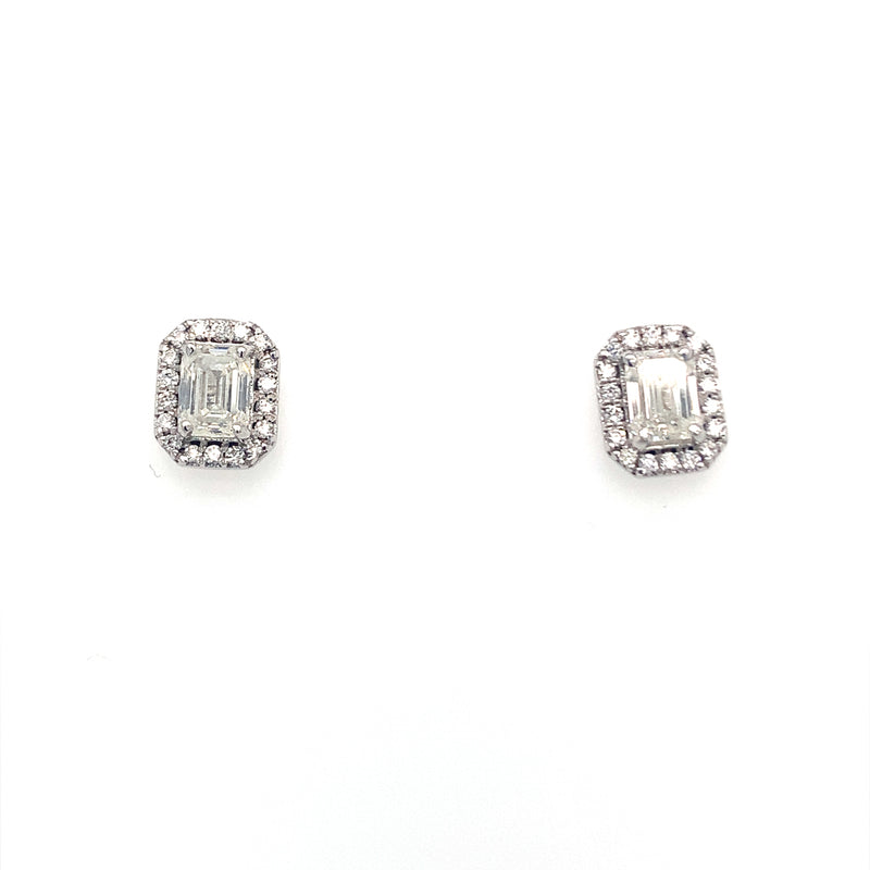 Baguette Diamond Earring with diamond frame set in white gold