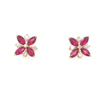 Ruby Diamond Flower Studs Earrings