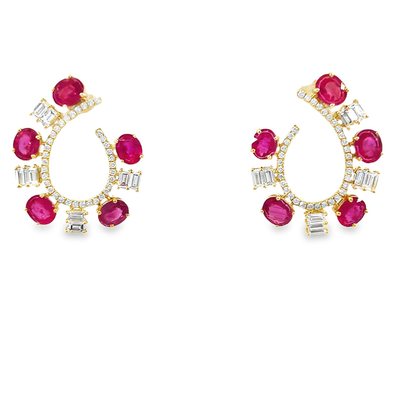 Earring - Oval Rubys with Baguette Diamonds