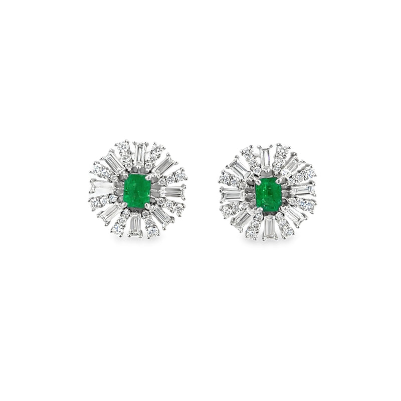 Earring - Emerald Cut Emerald With Baguette Starburst