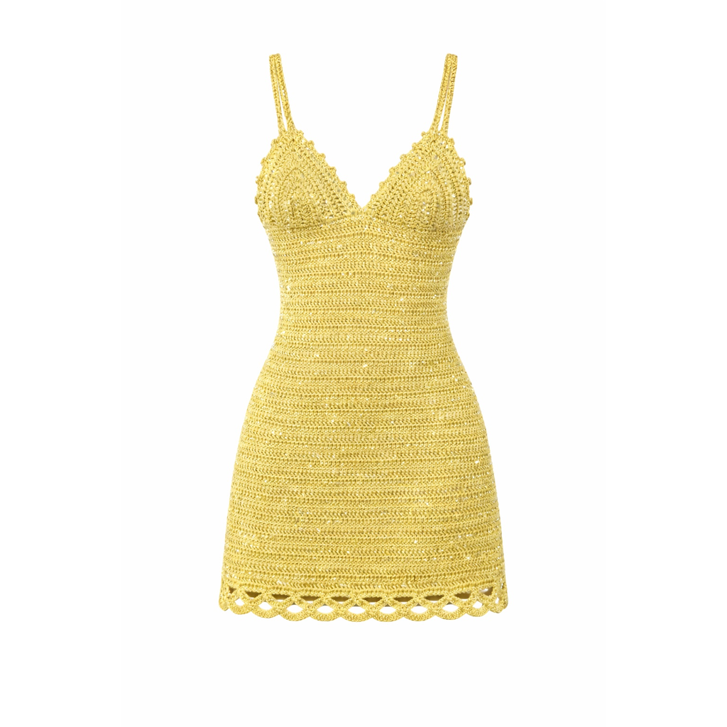 Apple Pie Crochet Dress- Butter Yellow/Sequins Butter Yellow / 2/Medium