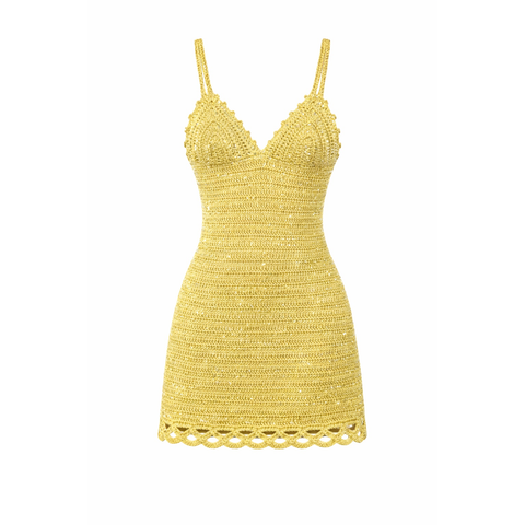 Apple Pie Crochet Dress- Butter Yellow/Sequins Butter Yellow / 2/Medium