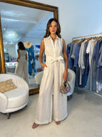 Rosie Jumpsuit - White with Gold Stripe