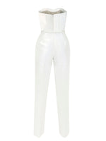 Strapless Jumpsuit-silk wool- Ivory