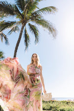 Bardot Top - Silk Chiffon - Pink / Green Abstract