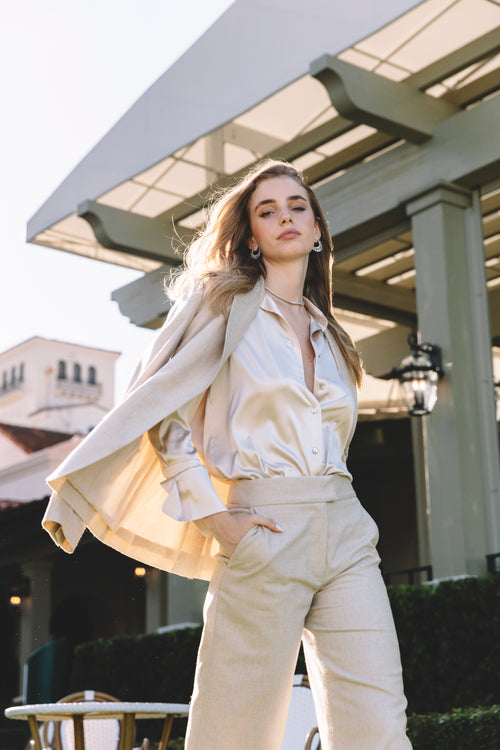 Garcon Shirt -Stretch Silk Charmeuse - Champagne