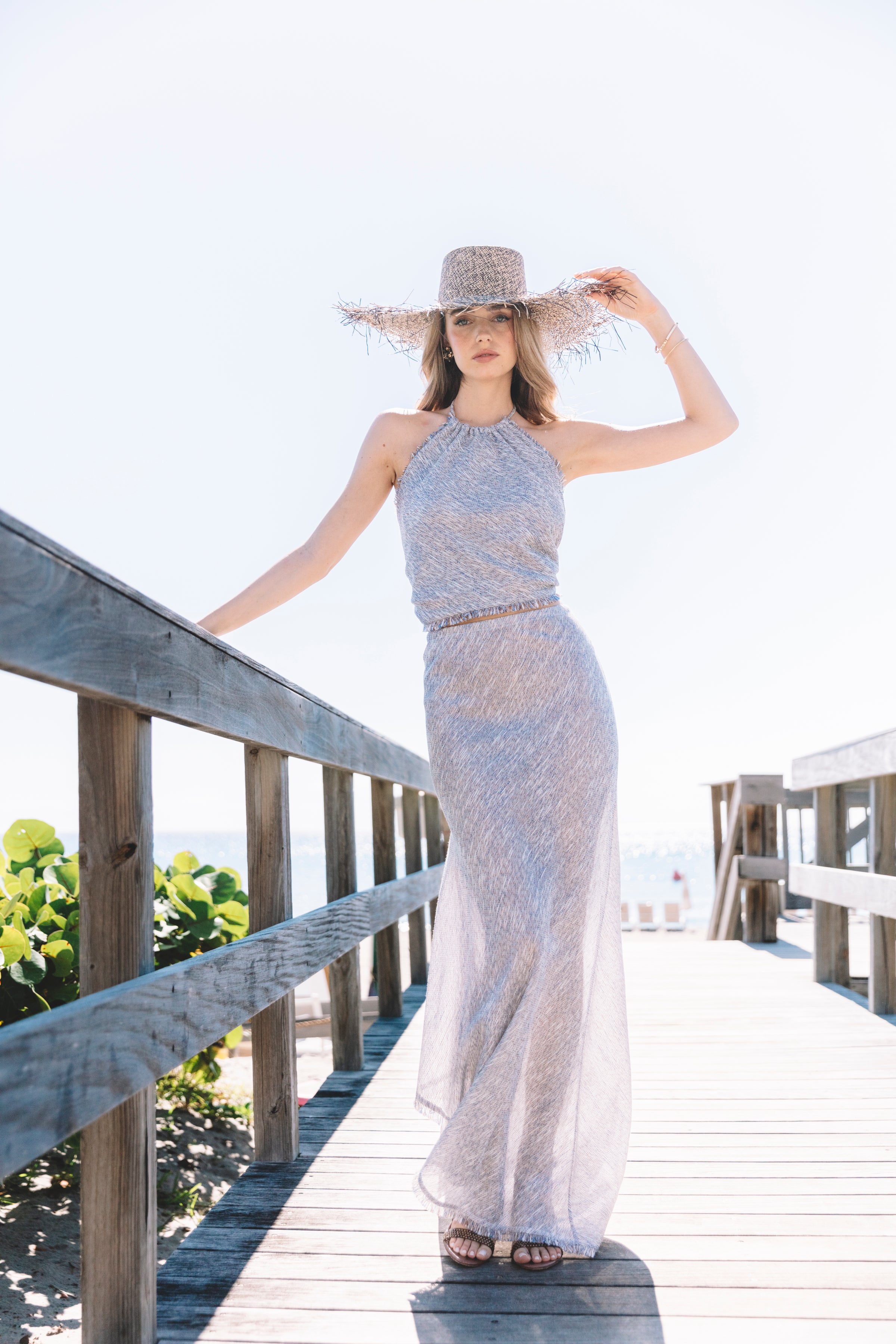 Nikki Maxi Skirt with Fringe Blue