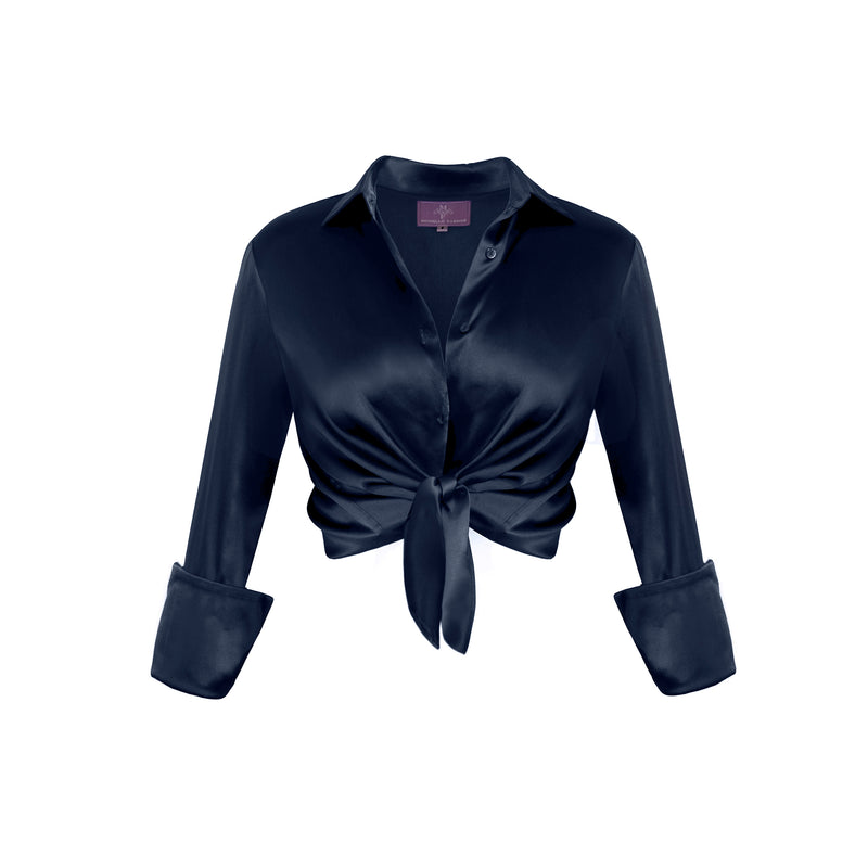 Garcon Shirt -Stretch Silk Charmeuse - Inky