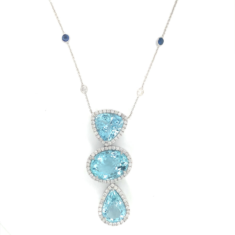 3 Drop Necklace Aquamarine, Sapphire and Diamond
