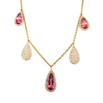 3 Rubellite Drops and 2 Pave Drop Necklace