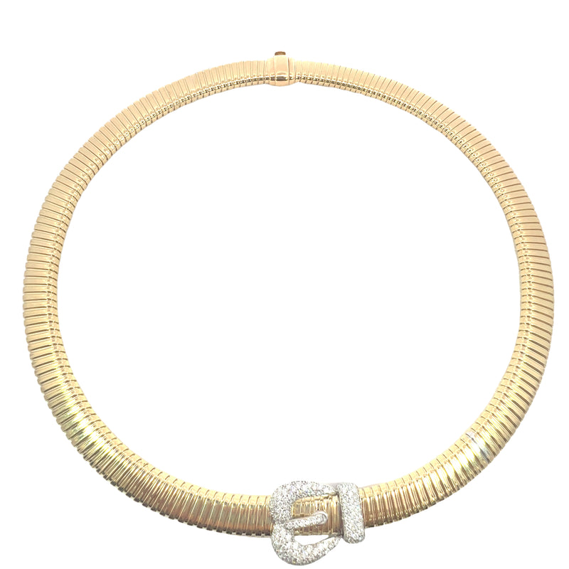 Choker-Pave Diamond Belt Buckle on Flexible Gold Choker
