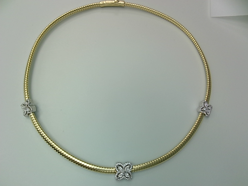 Choker- Three - Diamond Four Leaf Clover on Yellow Gold Band