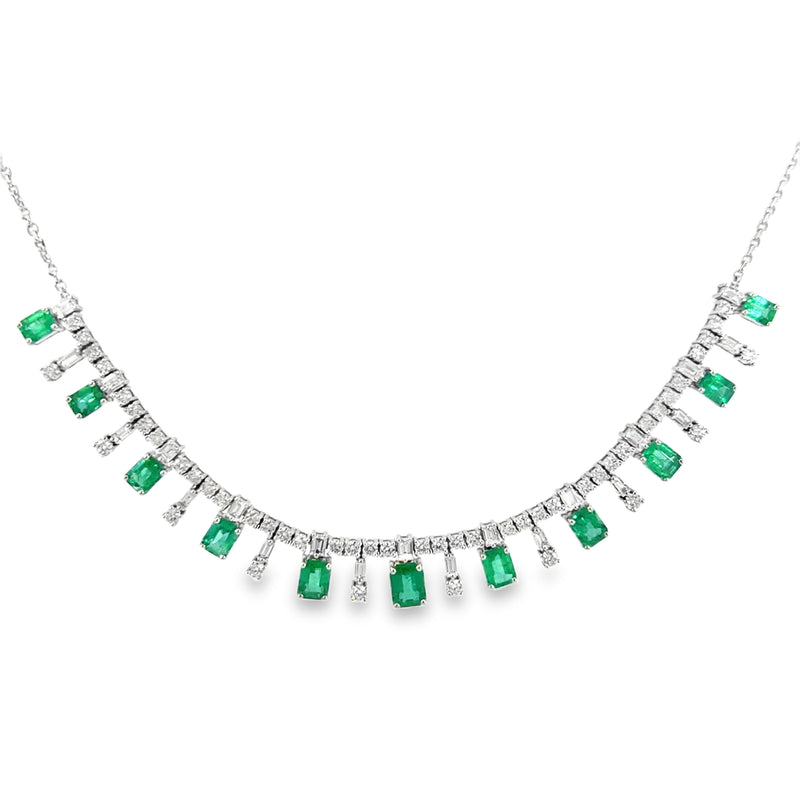 Necklace - Emerald Cut Emeralds and Diamond in White Gold