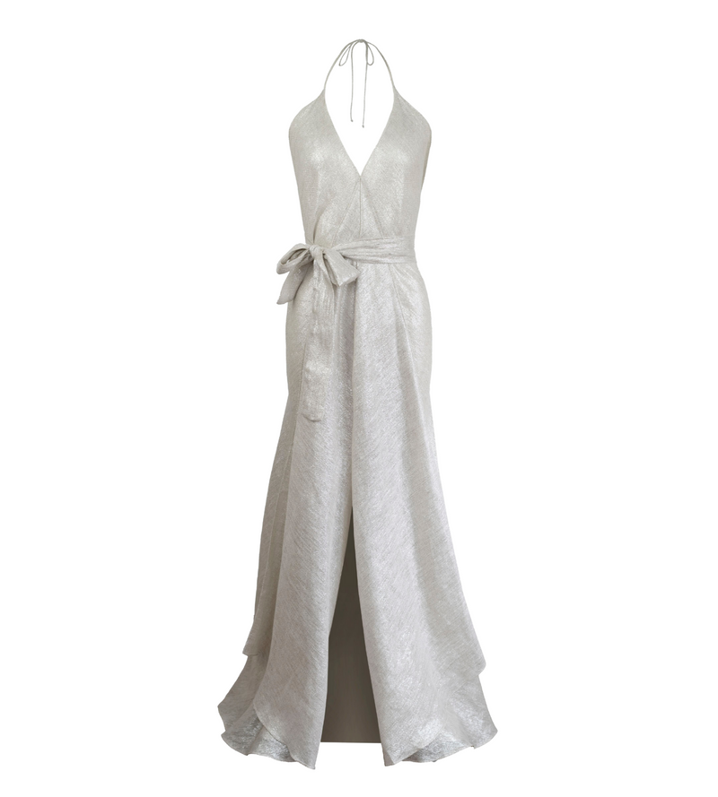 Bias Gown Single Layer - Silver Metallic linen gauze